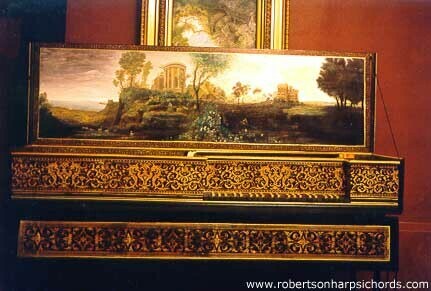 Muselar Virginal after Iohannes Couchet with a lid painting after Claude Lorrain