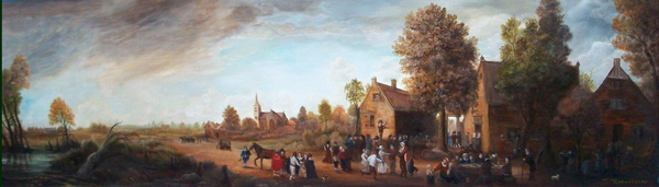 Virginal Lid Painting depicting a Rural Feast